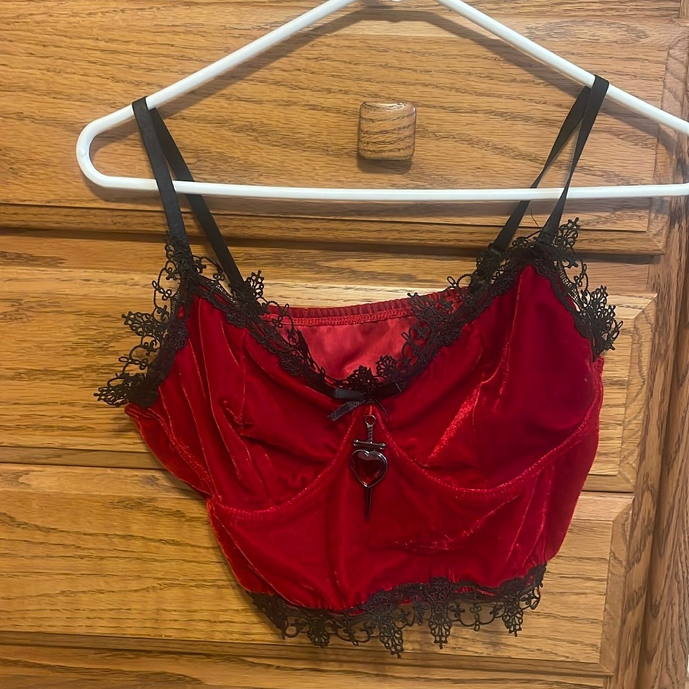 black and red velvet tank top